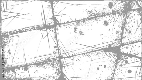 Abstract grey splatters and scratches on white background texture