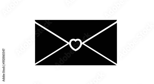 Simple black envelope icon with heart symbol on white background.