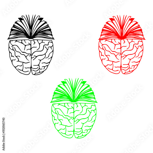 Education Concept Silhouette - Human Brain and Open Book Illustration