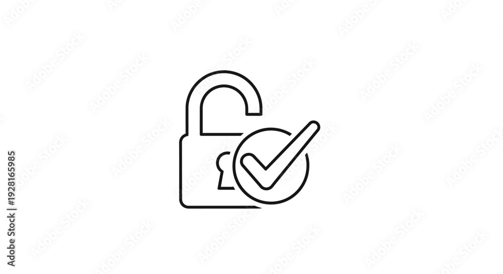 Obraz premium Secure locked padlock with checkmark.