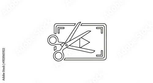 Scissors Cutting Paper Simple Line Icon.