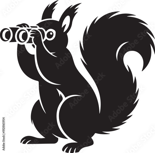Curious Squirrel Looking Through Binoculars Minimal Vector Illustration