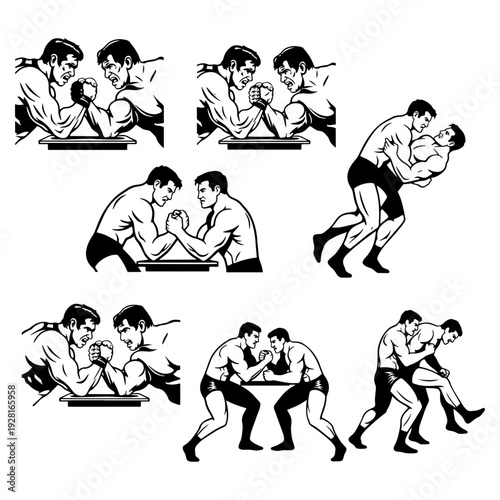 Arm Wrestling Silhouette Pack - Strength Challenge and Bodybuilder Fight