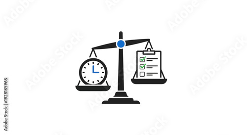 Scales with clock and paperwork.