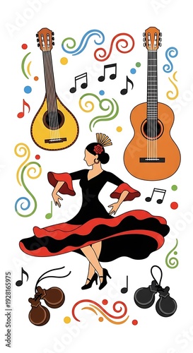 Flamenco Dancer with Guitars and Castanets - A Vibrant Spanish Celebration.