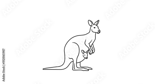 Simple line drawing of a kangaroo with joey in pouch.
