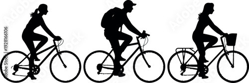 Minimal Black Bicycle Rider Silhouette Collection Showing Healthy Lifestyle Sport And Urban Transportation