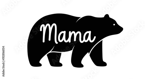 Black silhouette of a mama bear walking with the word Mama written across its body.