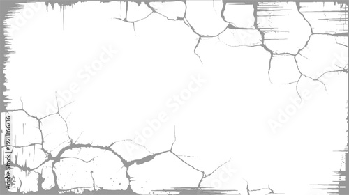 Grey cracked grunge border with distressed edges and abstract lines white