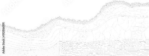 Cross section of soil layers showing grass rocks and water table ground