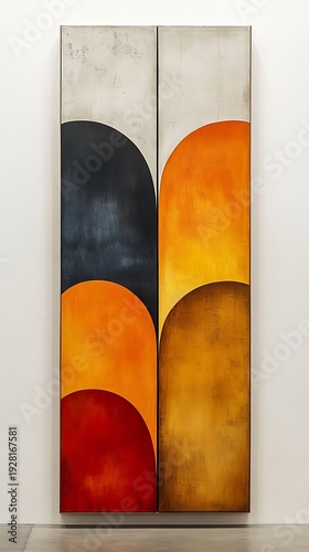 Wallpaper Mural Two tall framed panels display an arrangement of large curved shapes in warm and dark colors Torontodigital.ca