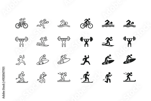 Collection of diverse icons depicting various sports and fitness activities