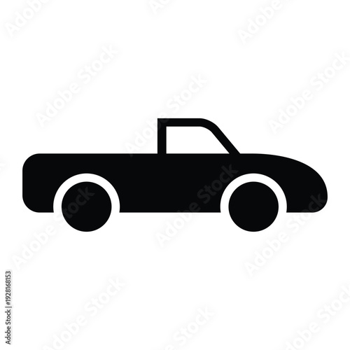 A black car icon featuring a clean, minimalist, flat design. This vehicle features a modern car shape with visible windows and two sturdy wheels, set against a plain, light background.