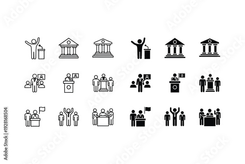 Collection of icons depicting various forms of governance and public participation