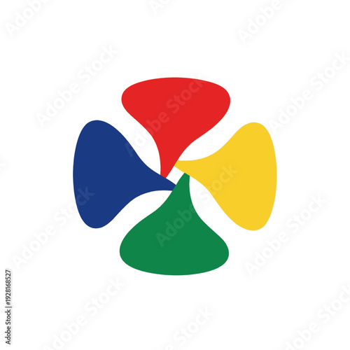 Colorful abstract shapes forming a pinwheel design.