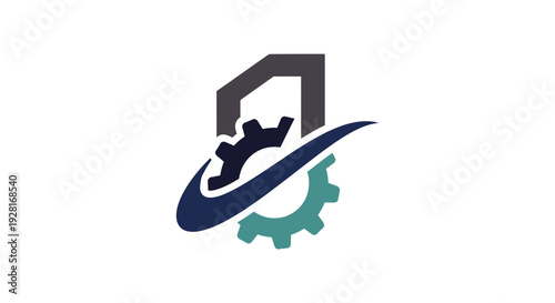 Stylized Cogwheel and Shield Logo Design.