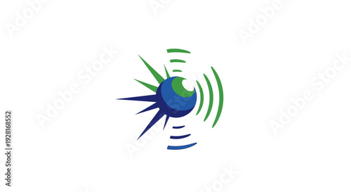 Stylized Globe with Signal Waves Emitted.