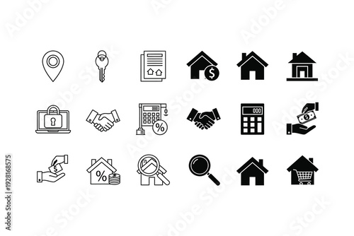 Collection of icons representing real estate and property management services