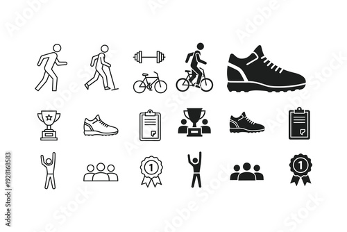 Icons representing various fitness and sports achievements and activities