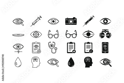 Collection of icons depicting various medical, vision, and psychological symbols