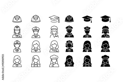 Diverse collection of icons representing various professions and occupations