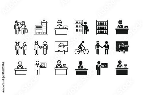 Variety of icons depicting different public speaking and community event scenarios
