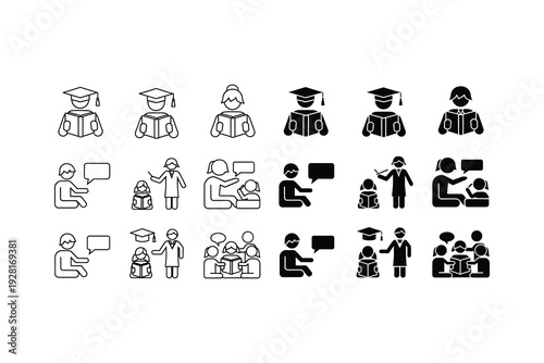 A collection of icons depicting various educational and teaching scenarios