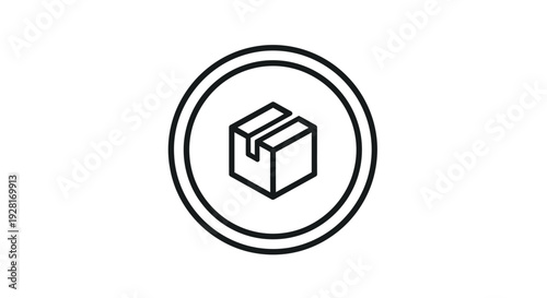 Simple Black Line Cube Icon.