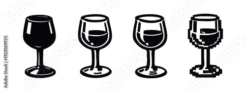 Wine Glasses and Champagne Flutes Icon Set in Multiple Styles Including Pixel Art
