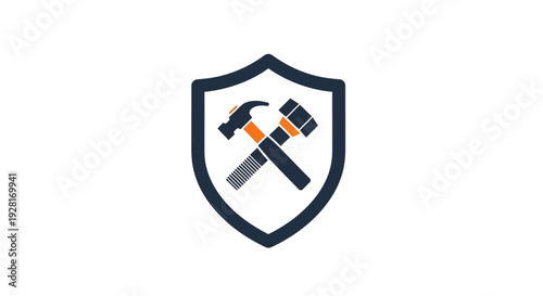 Shield with crossed hammers emblem logo.