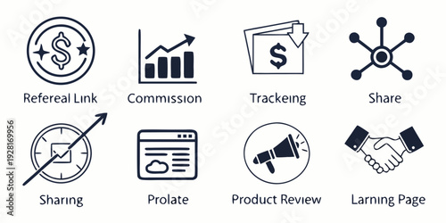 A visual representation of various business and finance related icons. Vector