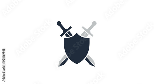 Shield with crossed swords logo symbol.