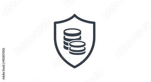 Shield with stacked coin security symbol.
