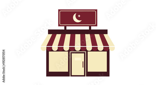 Shop storefront with striped awning.