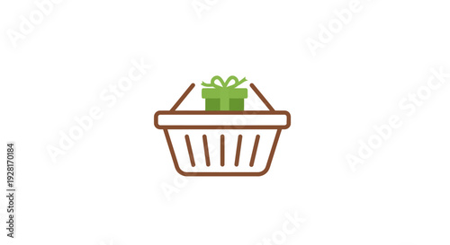 Shopping Basket with Green Gift Box Inside.