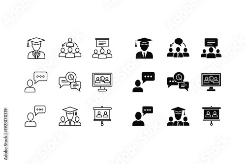 Diverse icons representing various aspects of education and professional development