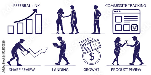 Illustration depicting the process of starting a business and achieving success Vector