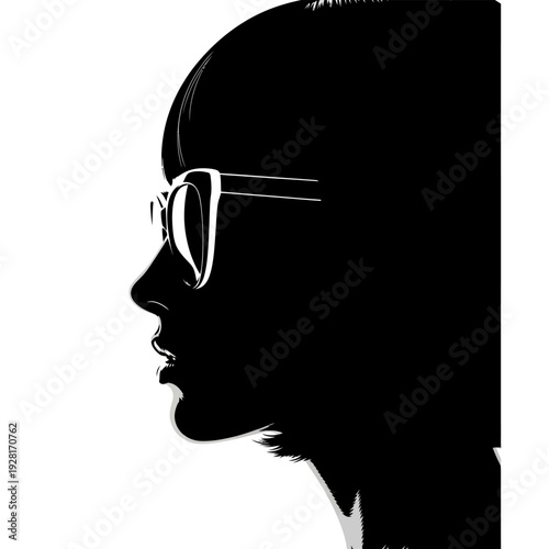 Elegant Silhouette Profile of a Woman Wearing Stylish Sunglasses.