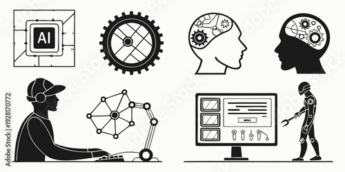 Illustration of a person studying various subjects including engineering and medicine Vector