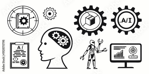 Illustration of a person experiencing various technological and digital concepts Vector