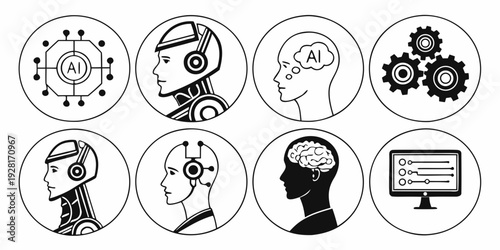 Diverse icons representing various aspects of human thought and technology Vector