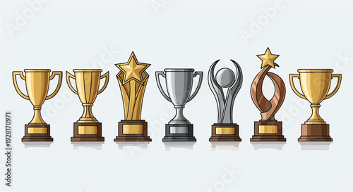 Gold trophy cup on white background with winner award icon