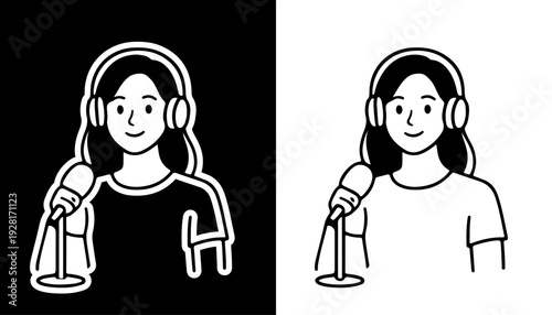 Female Podcaster Recording in Modern Studio