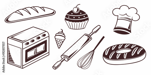 A delightful array of baking essentials and freshly baked goods Vector