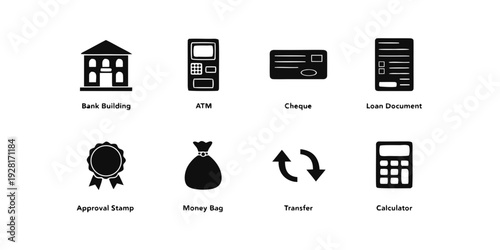 Icons representing various aspects of banking and financial services Vector