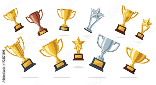 Gold trophy and awards icon illustration celebrating victory and achievement
