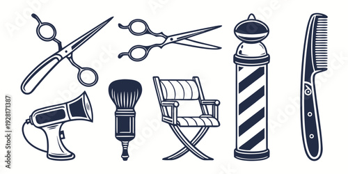 Assorted barber and hairdressing tools and equipment illustration Vector