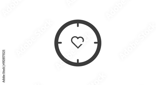 Simple heart shaped clock face symbol.