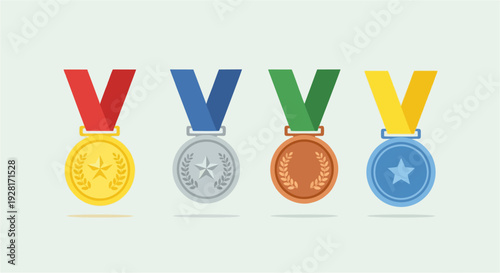 Gold medal with ribbon on white background winning award illustration