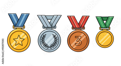 Gold medal with ribbon on white background symbol of victory and achievement